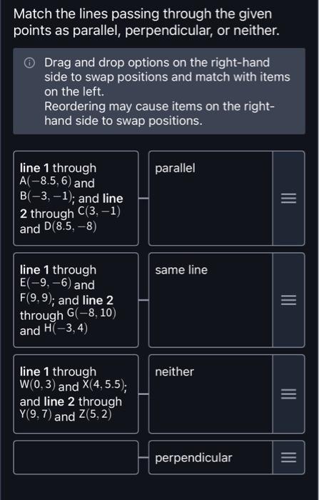 Solved Match the lines passing through the given points as | Chegg.com