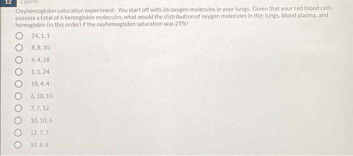 Solved 12 2 Points Oxyhemoglobin Saturation Experiment: You | Chegg.com