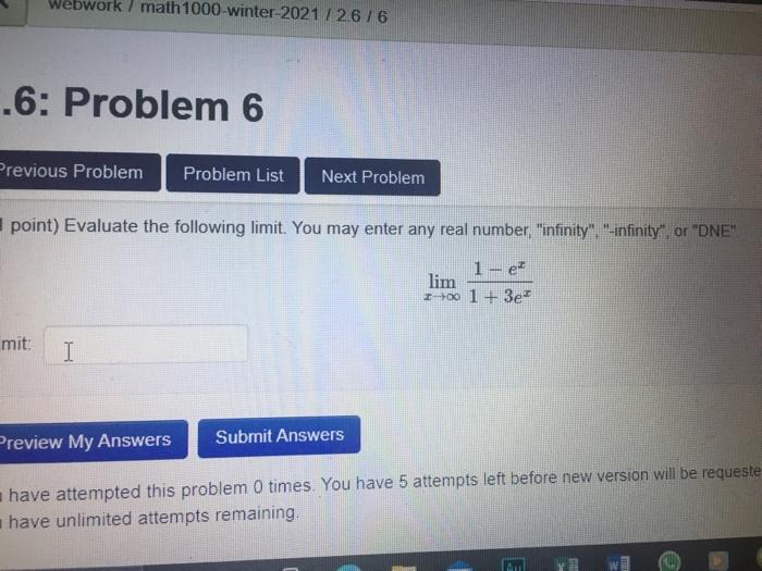 Solved Webwork / math 1000-winter-2021 / 26/6 .6: Problem 6 | Chegg.com