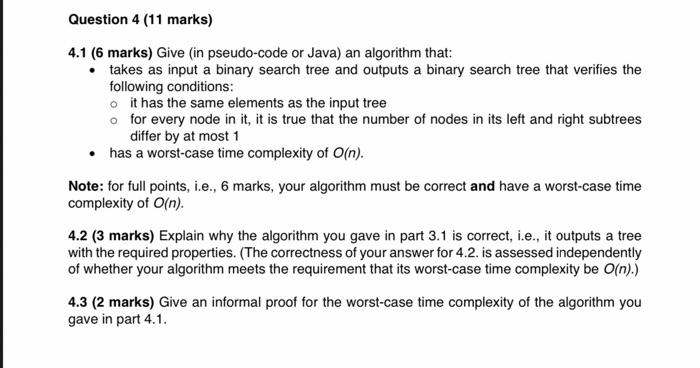 Solved 4.1 (6 marks) Give (in pseudo-code or Java) an | Chegg.com