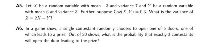 Solved A5. Let X be a random variable with mean -3 and | Chegg.com