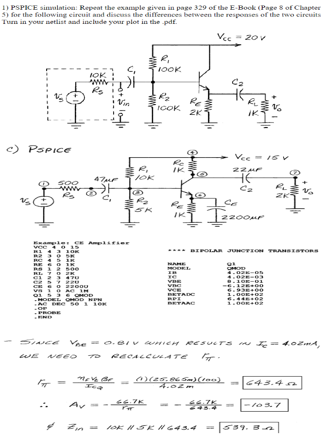 PSPICE simulation: Repeat the example given in page | Chegg.com