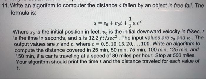 Solved 11.Write an algorithm to computer the distance s | Chegg.com