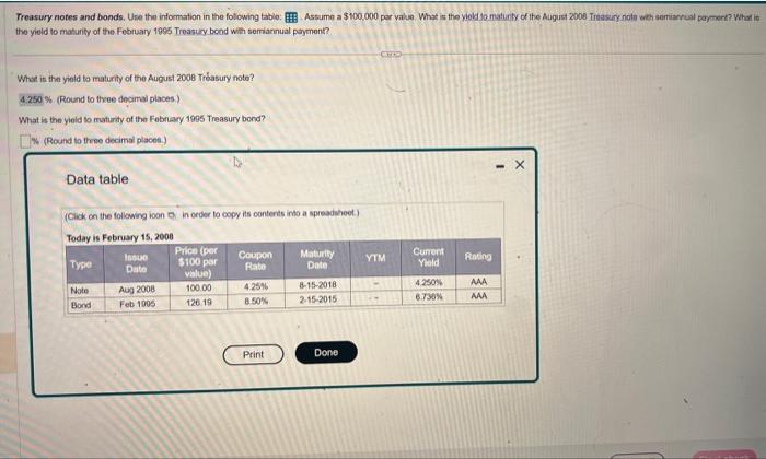 Solved Treasury Notes And Bonds. Une The Information In The | Chegg.com