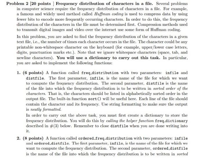 Solved Problem 2 (20 points Frequency distribution of | Chegg.com