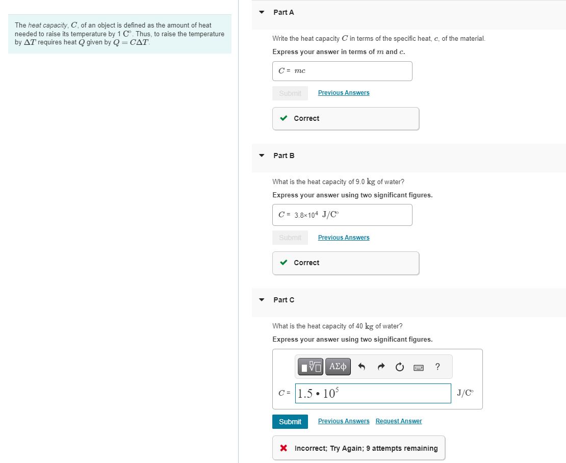 Solved Part AThe Heat Capacity, C, ﻿of An Object Is Defined | Chegg.com