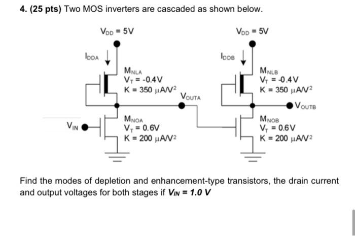 Solved 4. (25 pts) Two MOS inverters are cascaded as shown | Chegg.com
