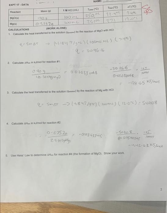 experiment 10.b enthalpy