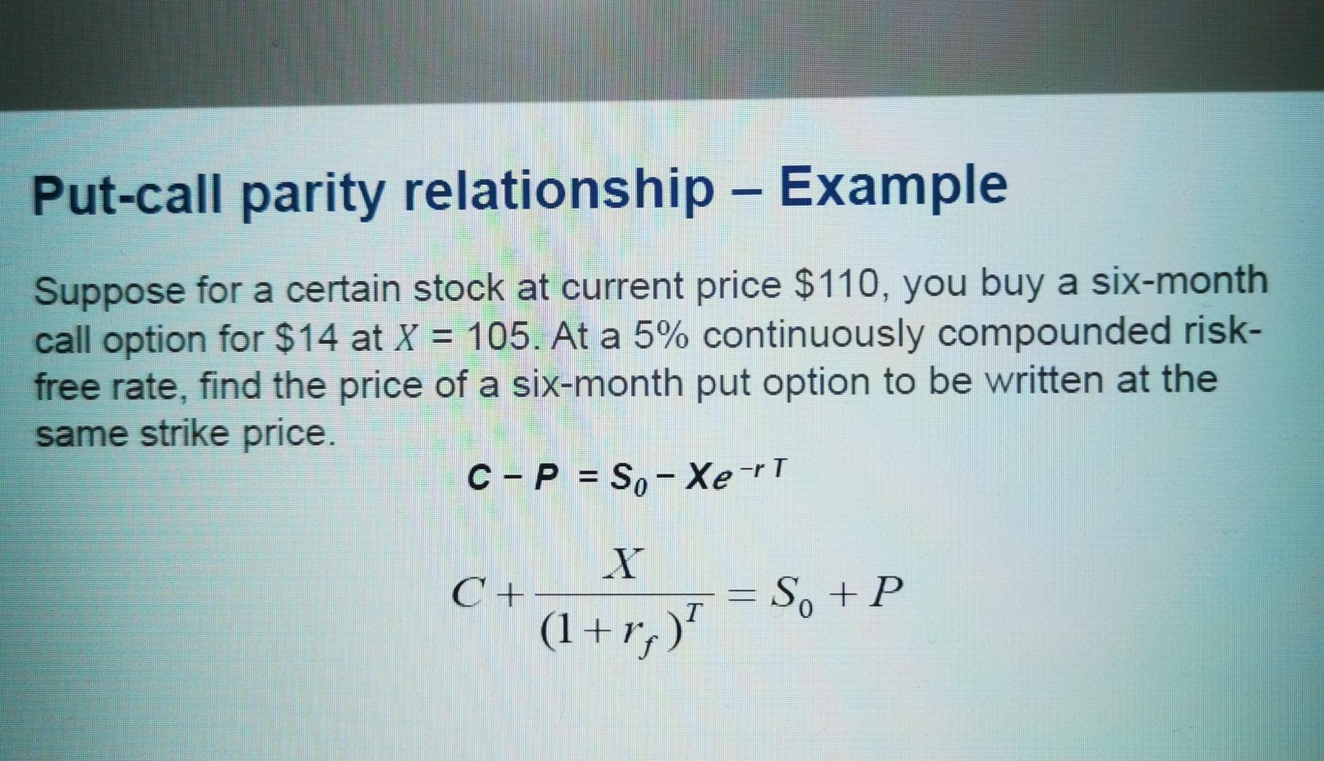Solved Put-call parity relationship - Example Suppose for a | Chegg.com