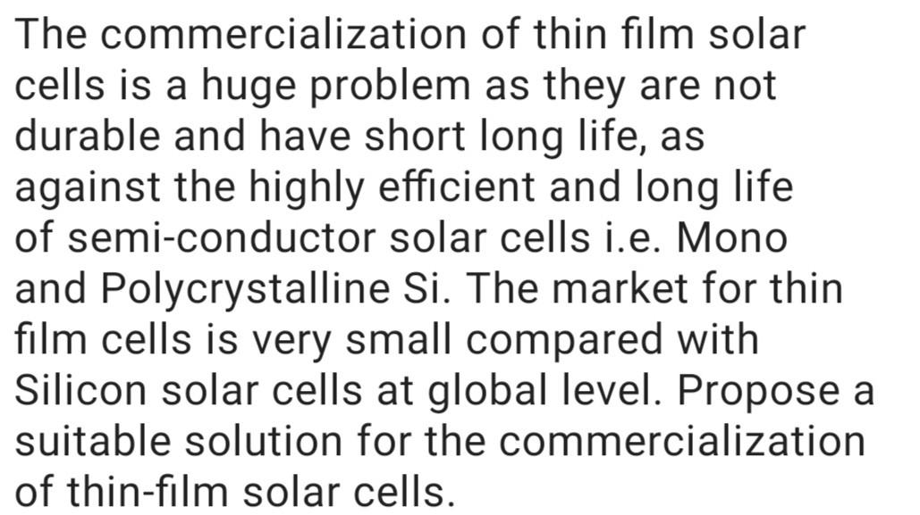 Solved The Commercialization Of Thin Film Solar Cells Is A | Chegg.com