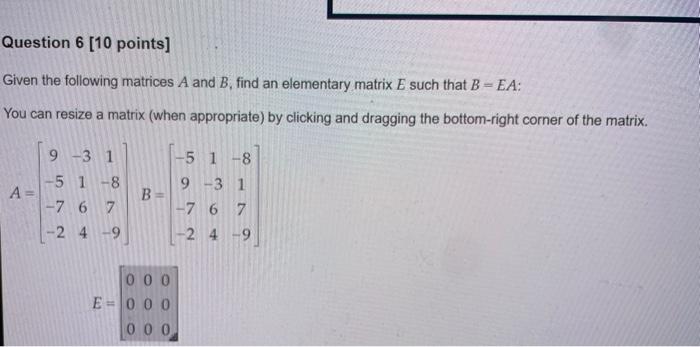 Solved Given The Following Matrices A And B, Find An | Chegg.com