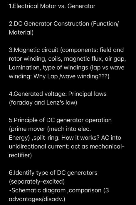 Solved 1.Electrical Motor vs. Generator 2.DC Generator | Chegg.com