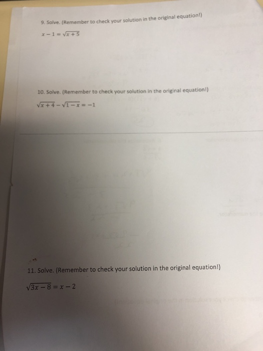 Solved 9. Solve. (Remember to check your solution in the | Chegg.com