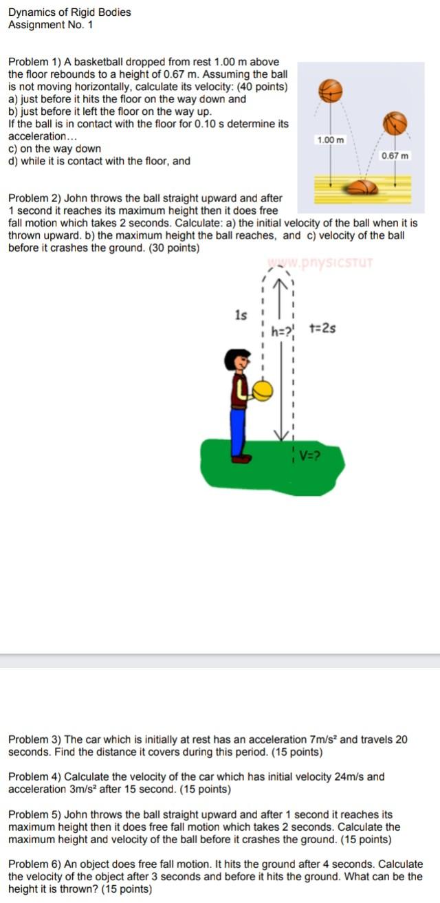 Solved Problem 1) A basketball dropped from rest 1.00 m | Chegg.com