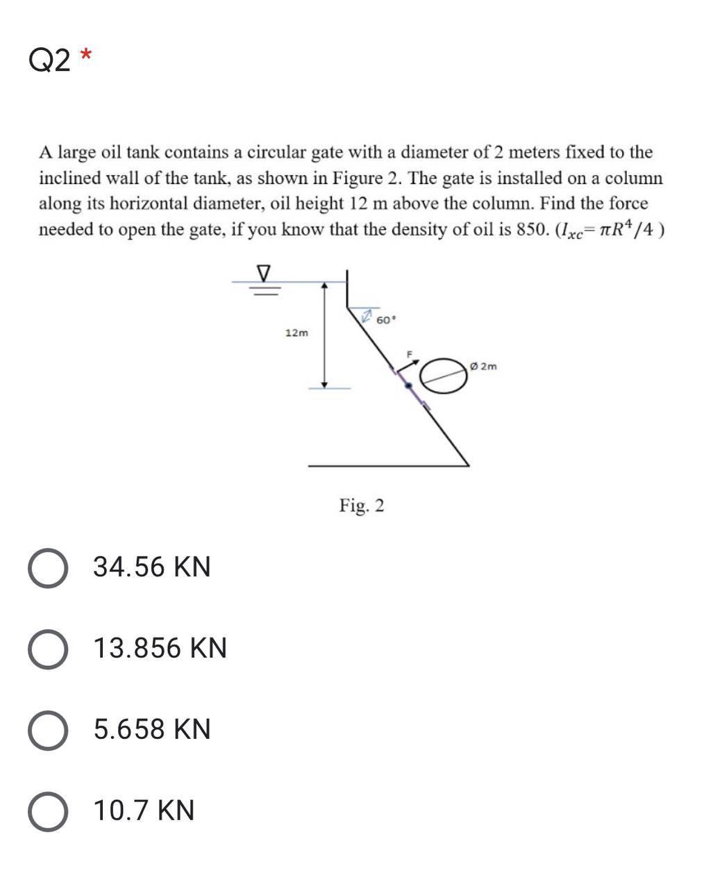 Solved * Q2 A large oil tank contains a circular gate with a | Chegg.com