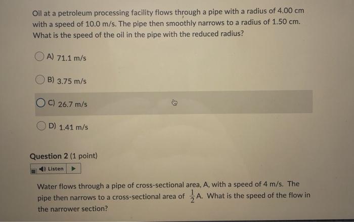 Solved Oil at a petroleum processing facility flows through | Chegg.com