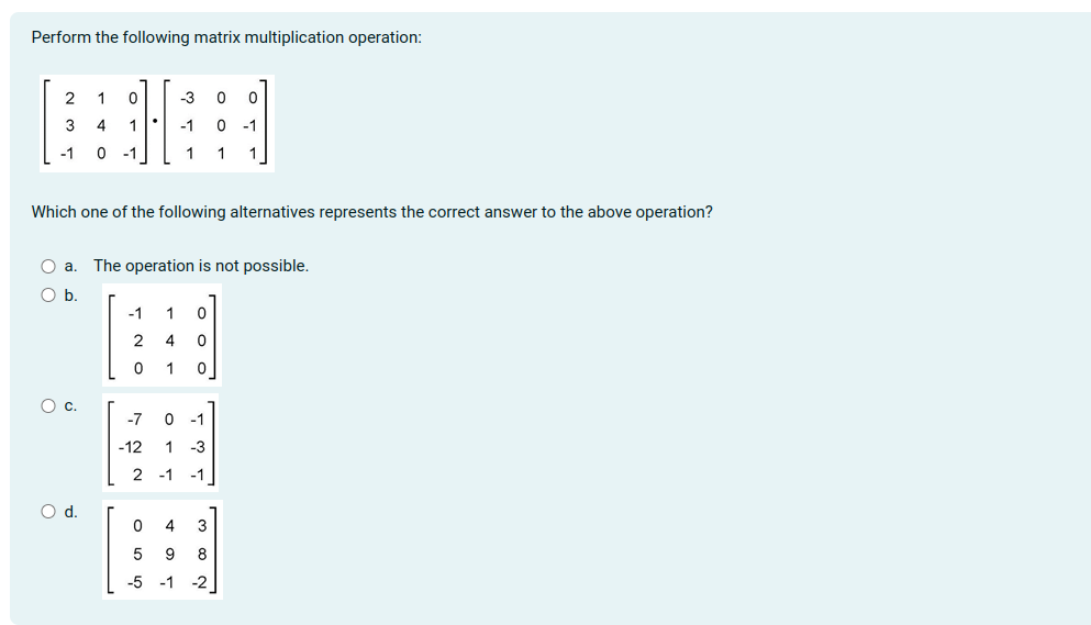 Solved Perform The Following Matrix Multiplication | Chegg.com