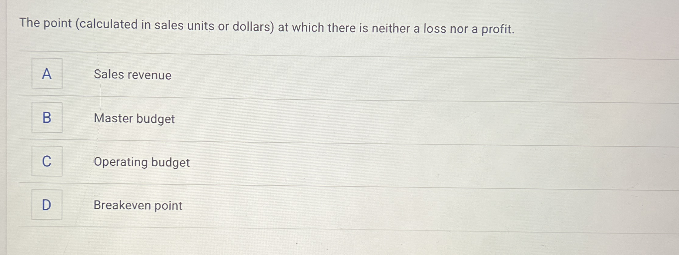 Solved The point (calculated in sales units or dollars) ﻿at | Chegg.com