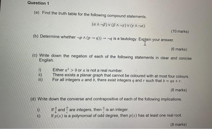 Solved Question 1 (a) Find the truth table for the following | Chegg.com