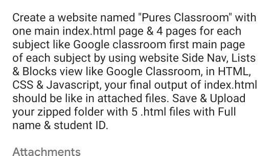 Solved create a website named PURES CLASSROOM using html css | Chegg.com