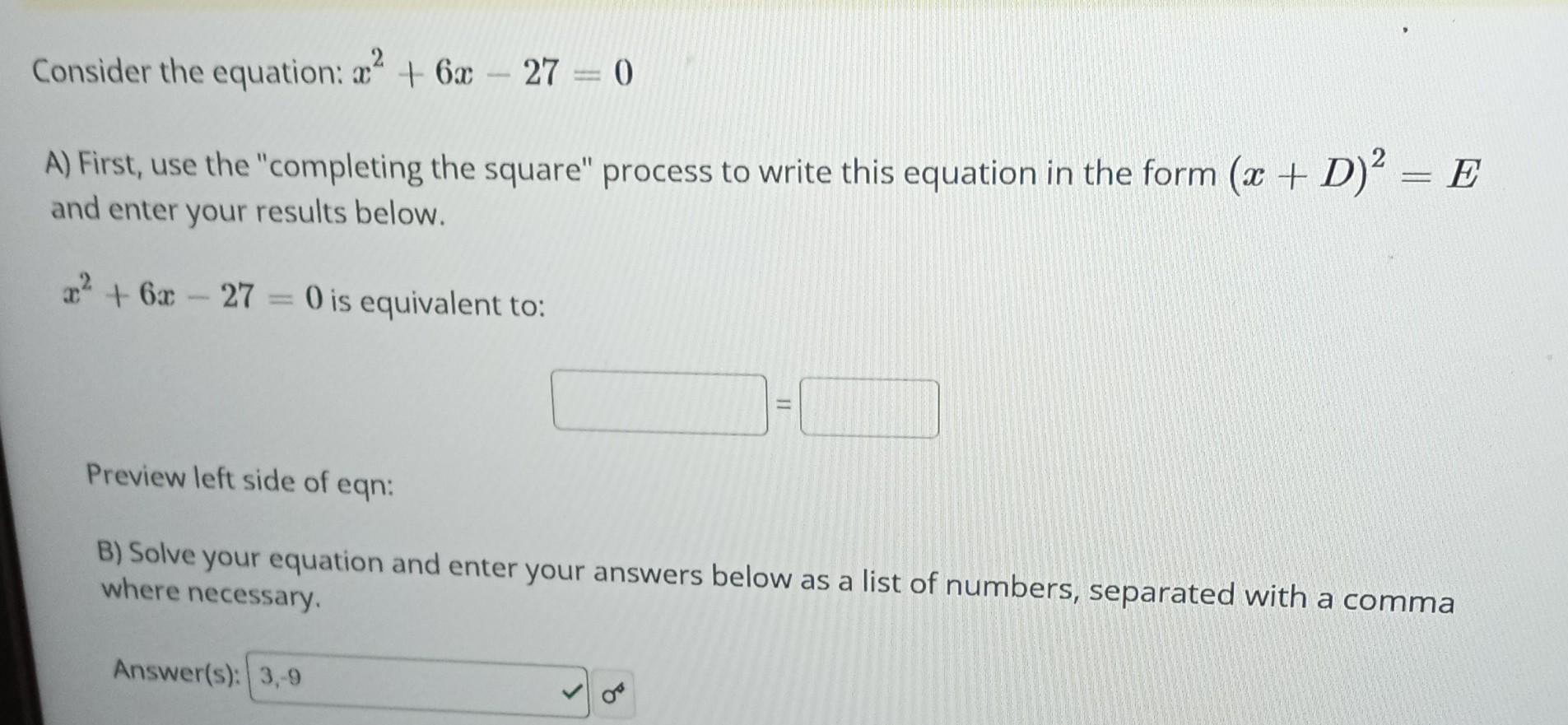 ANSWER Ⅲ 27.0㎝（Solved Consider the equation: \( x^{2}+6