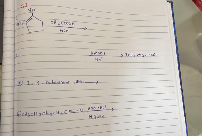 (3) 1,3 -butadiene +HBr \( \longrightarrow \) (4) \( \mathrm{CH}_{3} \mathrm{CH}_{2} \mathrm{CH}_{2} \mathrm{CH}_{2} \mathrm{