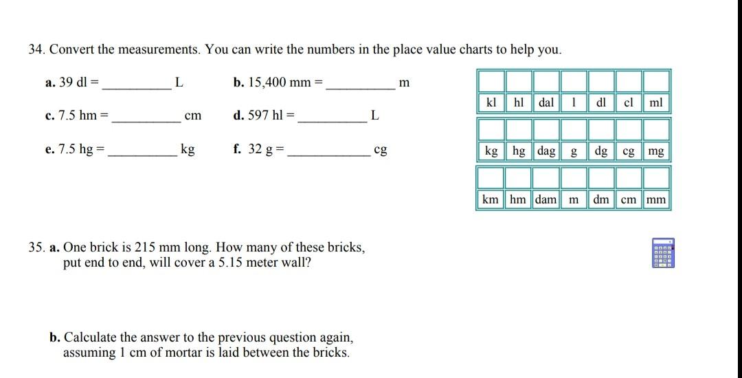 Solved 34. Convert the measurements. You can write the Chegg