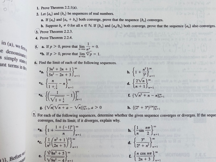 Solved 1. Prove Theorem 2.2.1(a). 2. Let {an) And (b) Be | Chegg.com