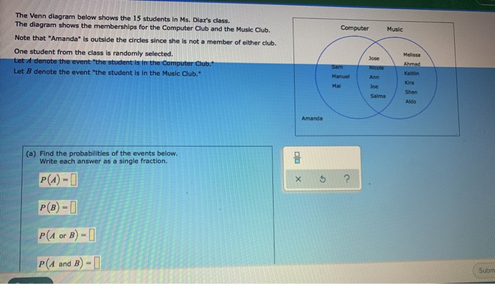 Solved Computer Music The Venn diagram below shows the 15 | Chegg.com
