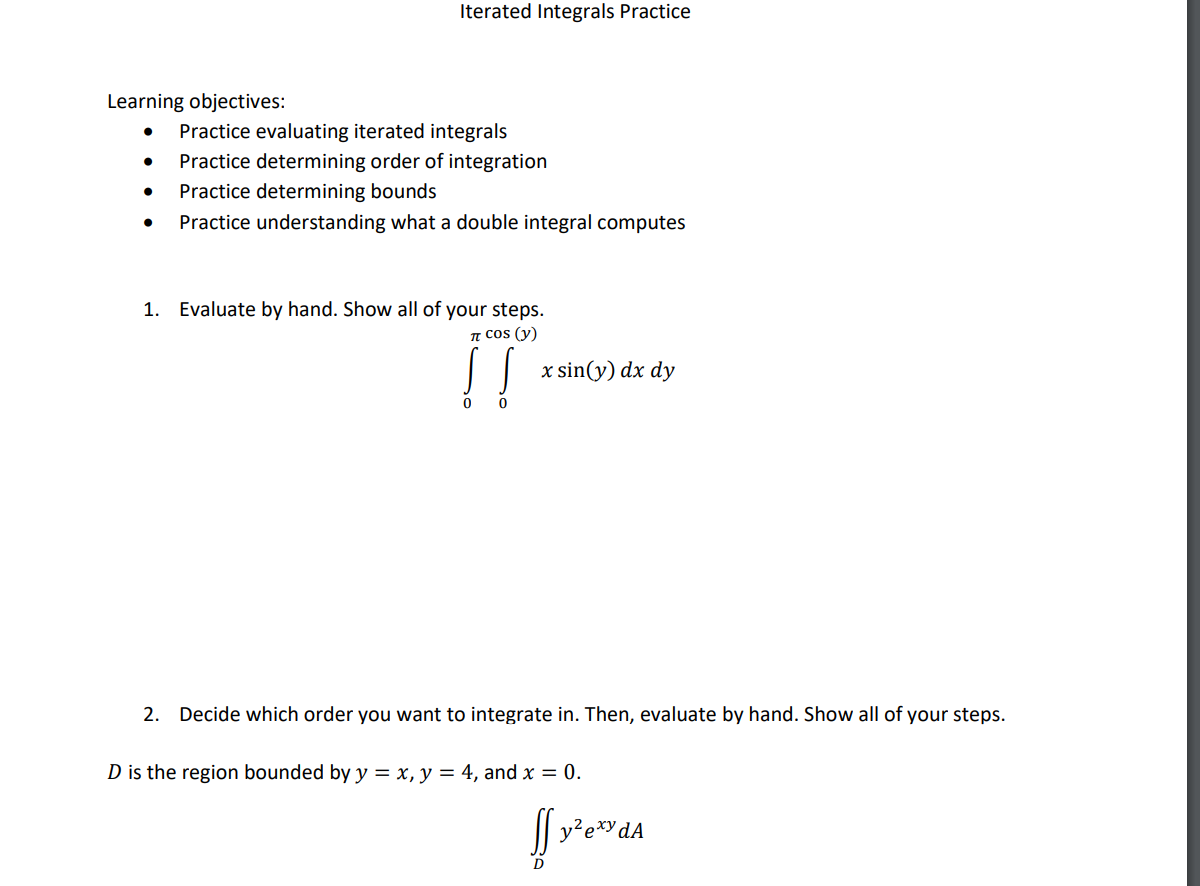 Solved Iterated Integrals Iterated Integrals | Chegg.com