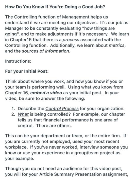 Solved How Do You Know If You're Doing a Good Job? The | Chegg.com