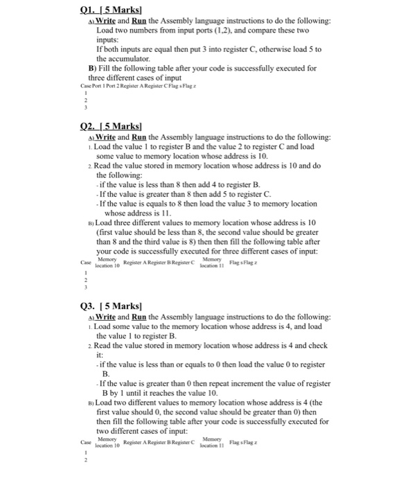 Q1. [5 Marks a. Write and Run the Assembly language | Chegg.com
