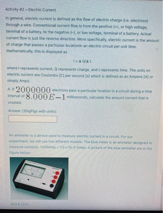 Solved Activity #2 - Electric Current In general, electric | Chegg.com