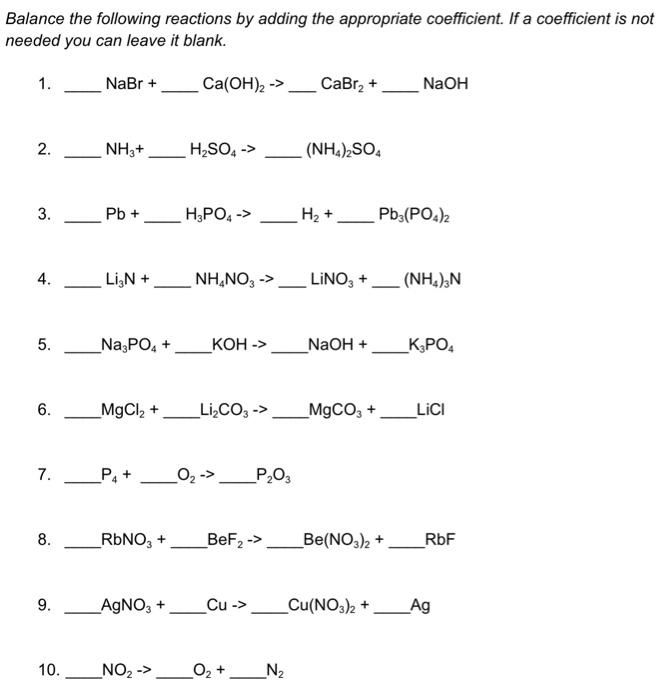 Solved Balance the following reactions by adding the | Chegg.com