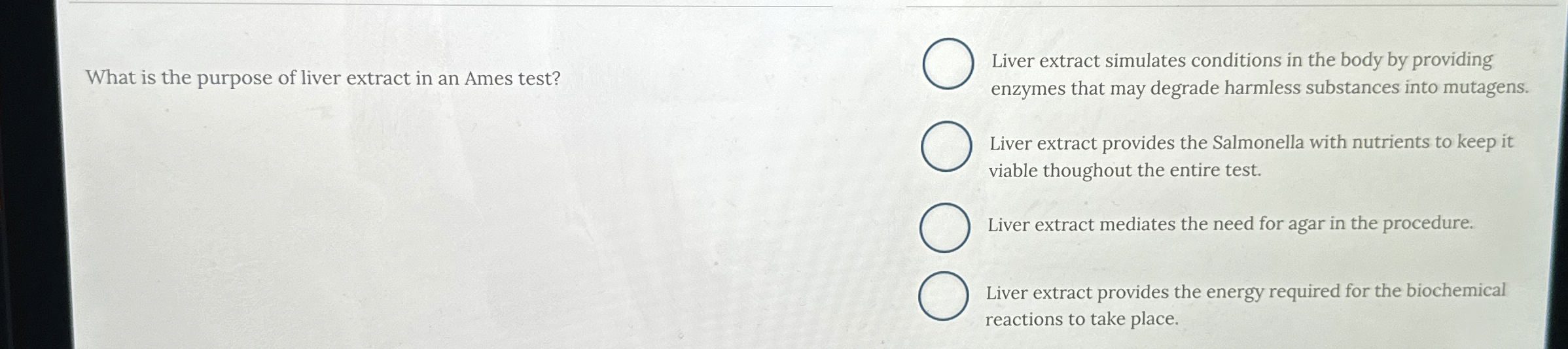 Solved What is the purpose of liver extract in an Ames