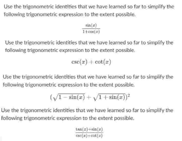 Trigonometric Expression Examples Solved Use the trigonometric identities that we have | Chegg.com