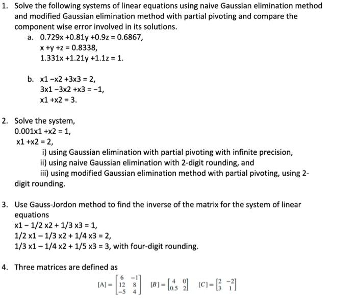 Solved 1 Solve The Following Systems Of Linear Equations