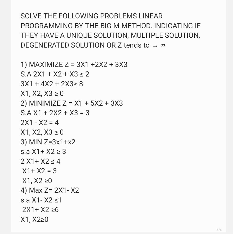 Solved SOLVE THE FOLLOWING PROBLEMS LINEAR PROGRAMMING BY | Chegg.com