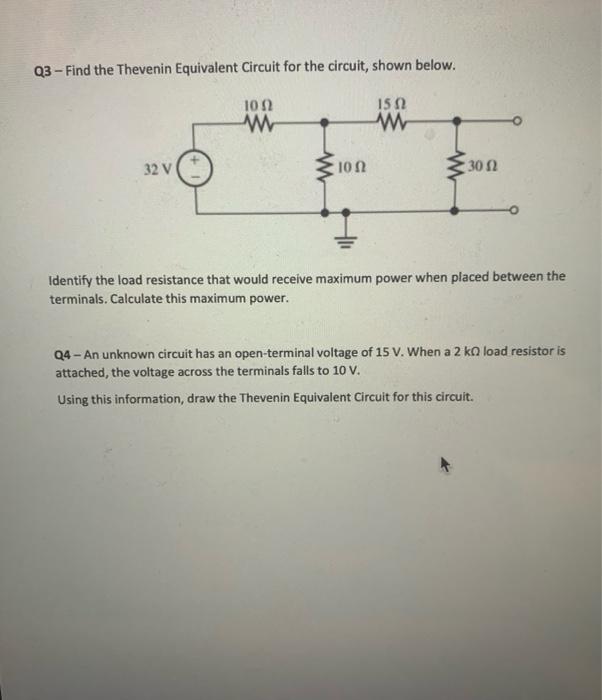 Solved Q3 - Find the Thevenin Equivalent Circuit for the | Chegg.com