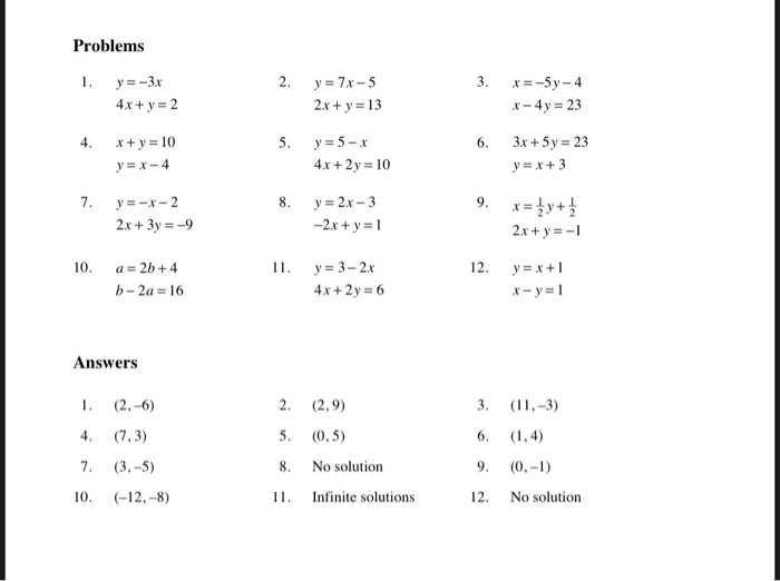 Solved Problems 1 2 Y 3x 4x Y 2 Y 7x 5 2x Y 13 Chegg Com