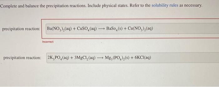 Solved Complete and balance the precipitation reactions. | Chegg.com
