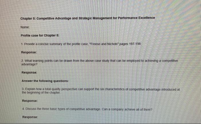 Solved Chapter 5: Competitive Advantage and Strategic | Chegg.com