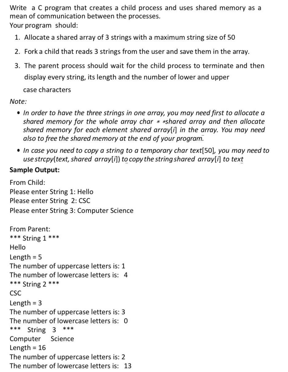 Solved Write a C program that creates a child process and | Chegg.com