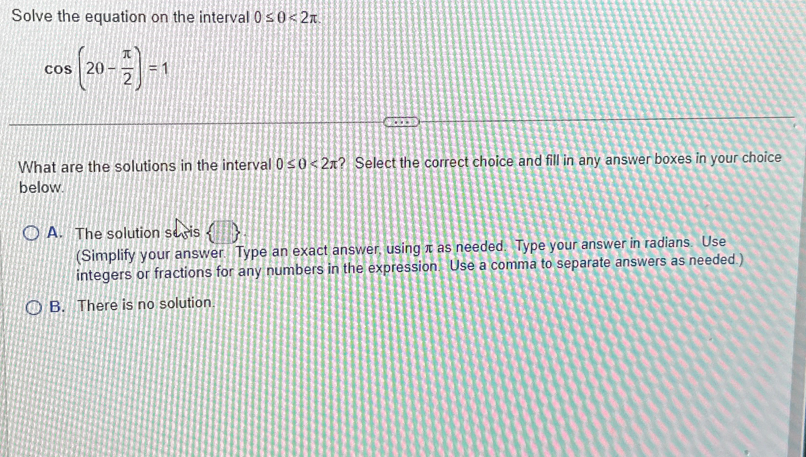 Solved Solve the equation on the interval | Chegg.com