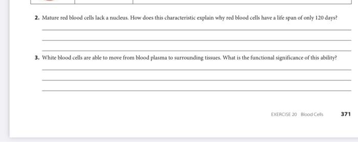Solved 2. Mature red blood cells lack a nucleus. How does | Chegg.com