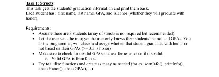 Solved Task 1: Structs This task gets the students' | Chegg.com