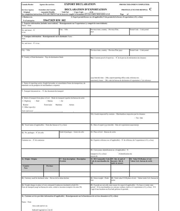 Solved Complete The Commercial Invoice Export Declaration Chegg Com   Image