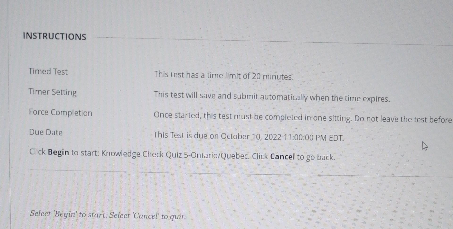 Timed Test This test has a time limit of 20 minutes. | Chegg.com