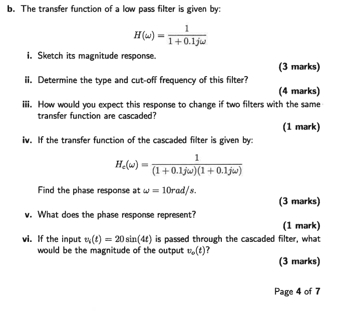 Solved b. ﻿The transfer function of a low pass filter is | Chegg.com