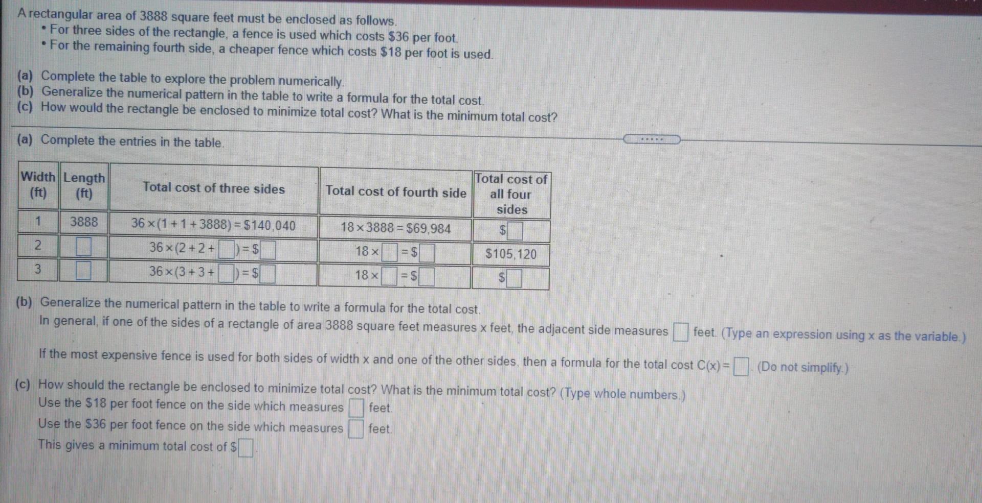 Solved A rectangular area of 3888 square feet must be | Chegg.com